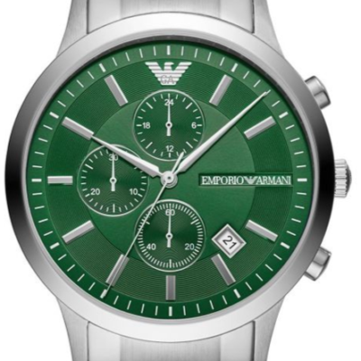 Emporio Armani Renato Chronograph Green Dial Silver Steel Strap Watch For Men - AR11507